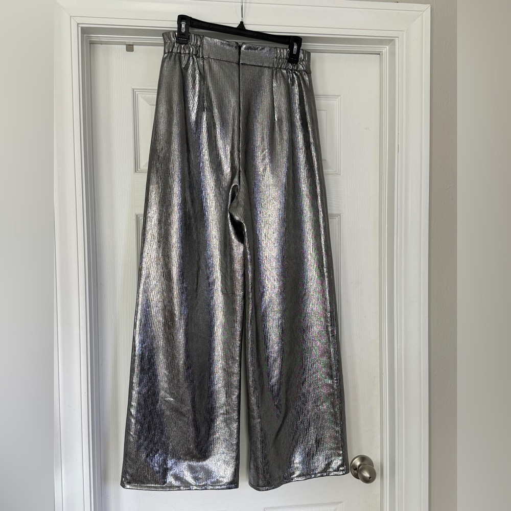 Anthropologie Metallic Silver Wide-Leg Women's Pants - Picture 5 of 7